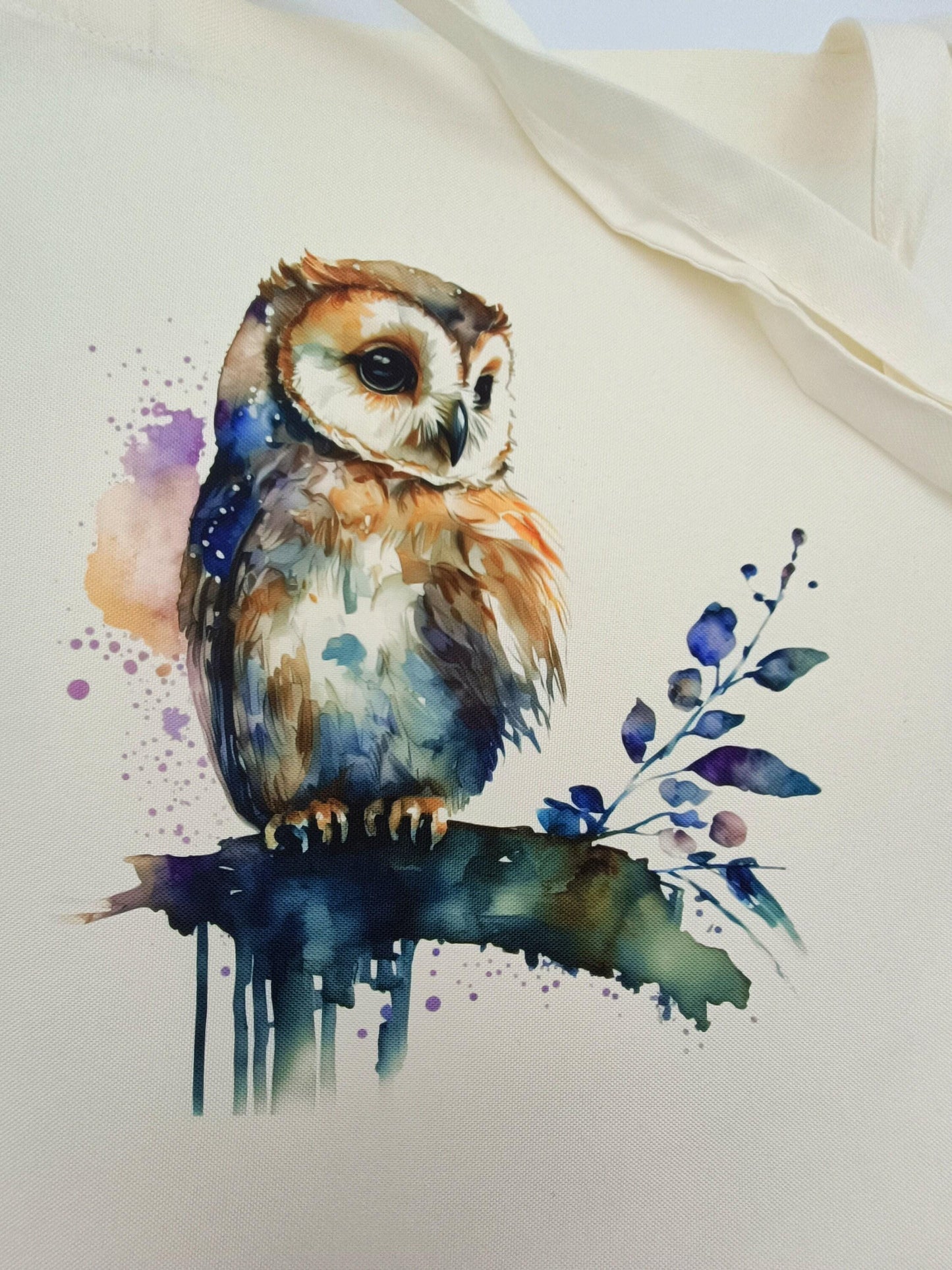 Personalised Watercolour Owl Tote Bag | Custom Owl Gift | Eco-Friendly Reusable Shopper