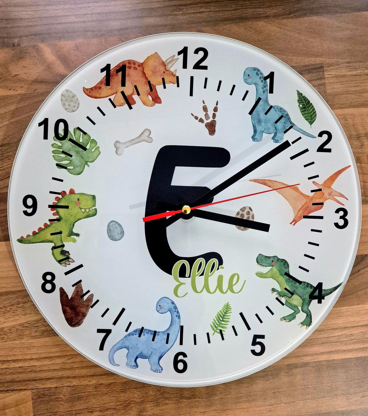 Personalised Dinosaur Wall Clock | Glass | Kids' Room Décor