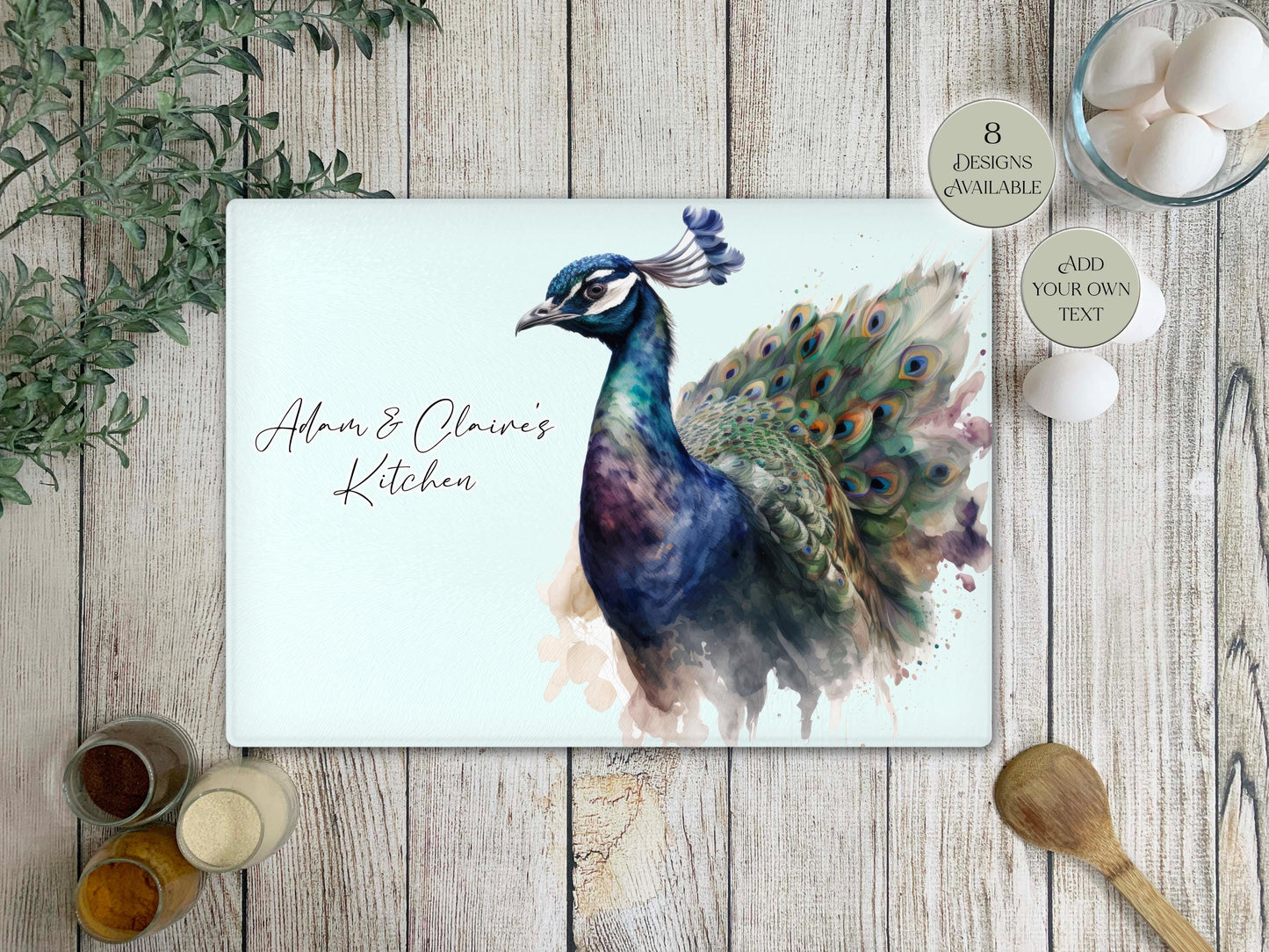 Personalised Peacock Glass Chopping Board | Custom Cheese Board | Housewarming Gift for Her