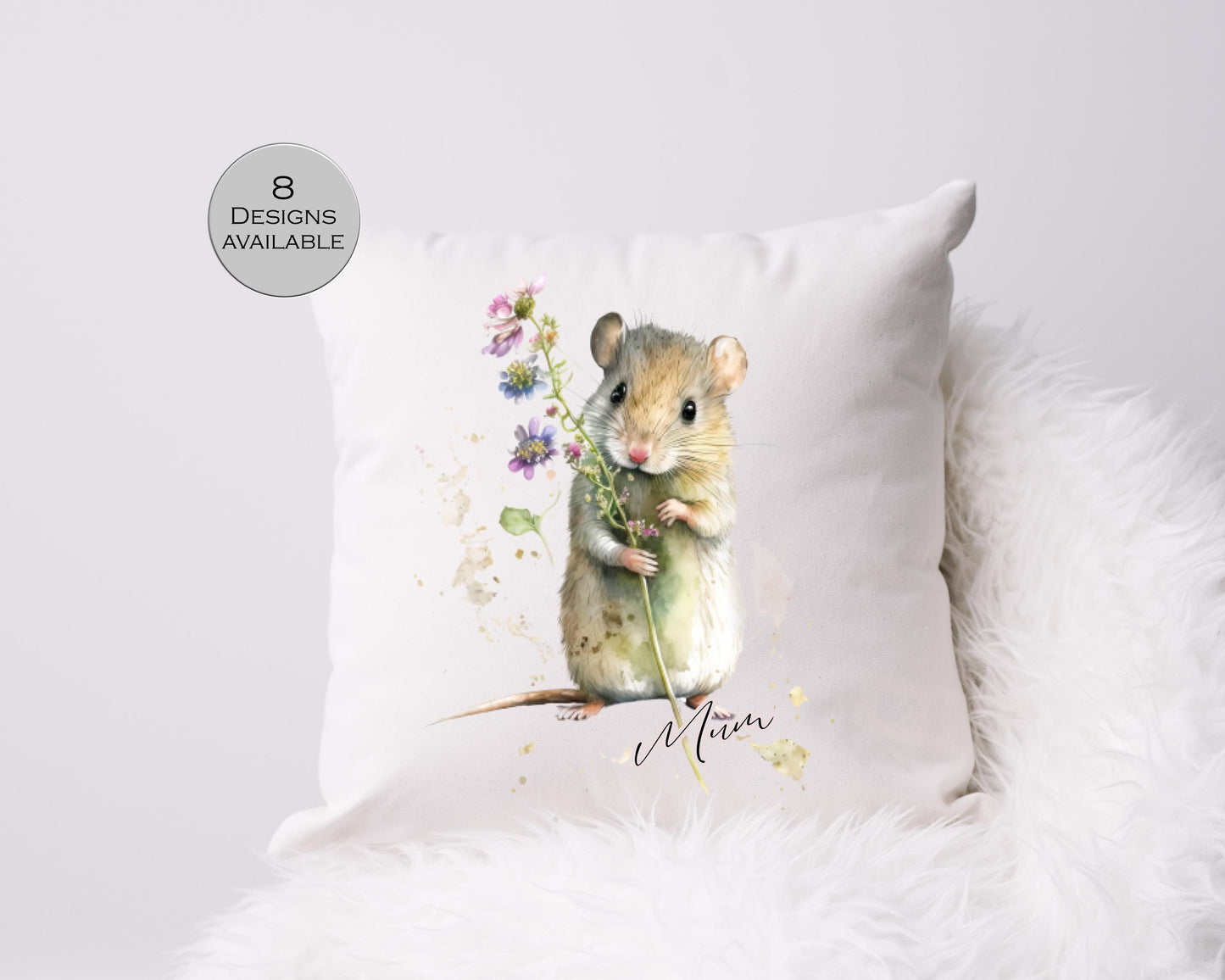Personalised Watercolour Floral Mouse Cushion | Custom Name Gift for Her | Mouse Lover Pillow