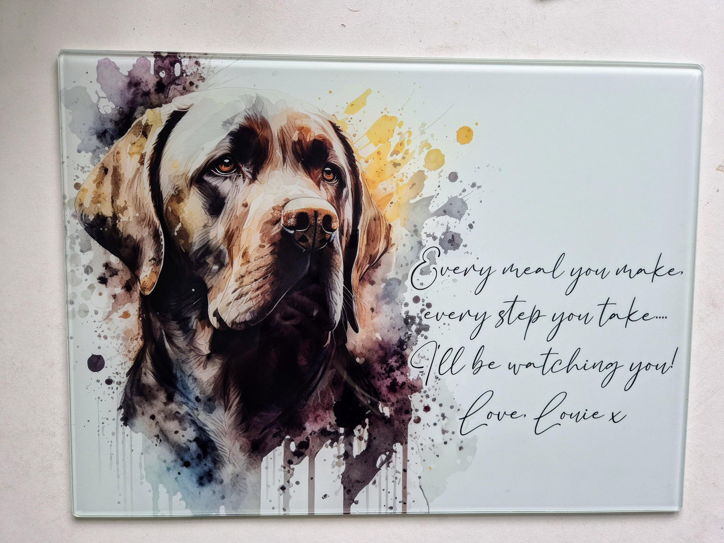 Personalised Chocolate Labrador Glass Chopping Board | A3 or A4 | Dog Lover Gift