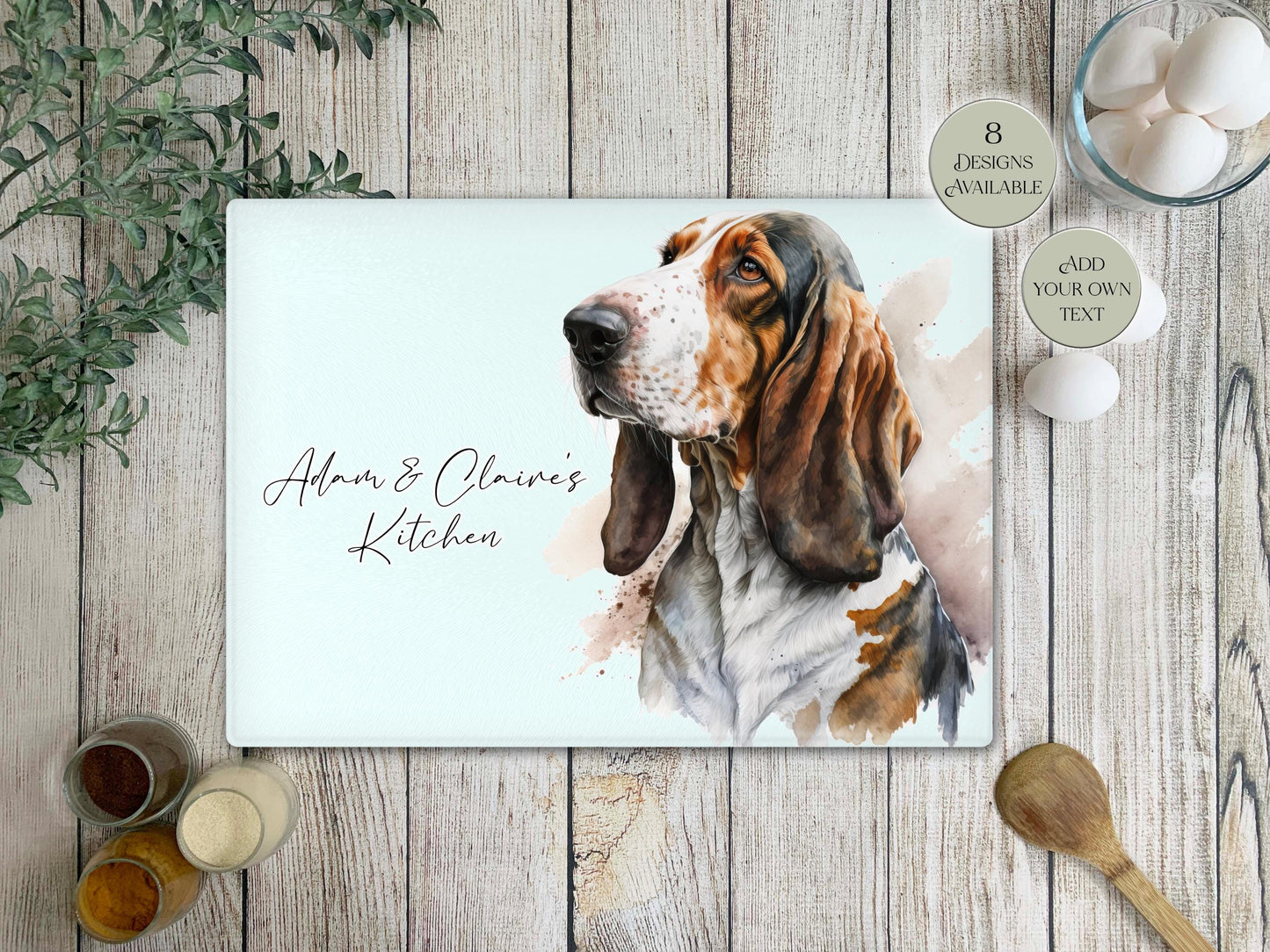 Personalised Basset Hound Glass Chopping Board | A3 or A4 | Dog Lover Gift