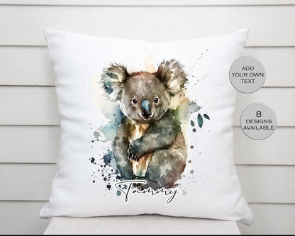Personalised Watercolour Floral Koala Bear Cushion | Custom Animal Gift | Koala Lover Pillow