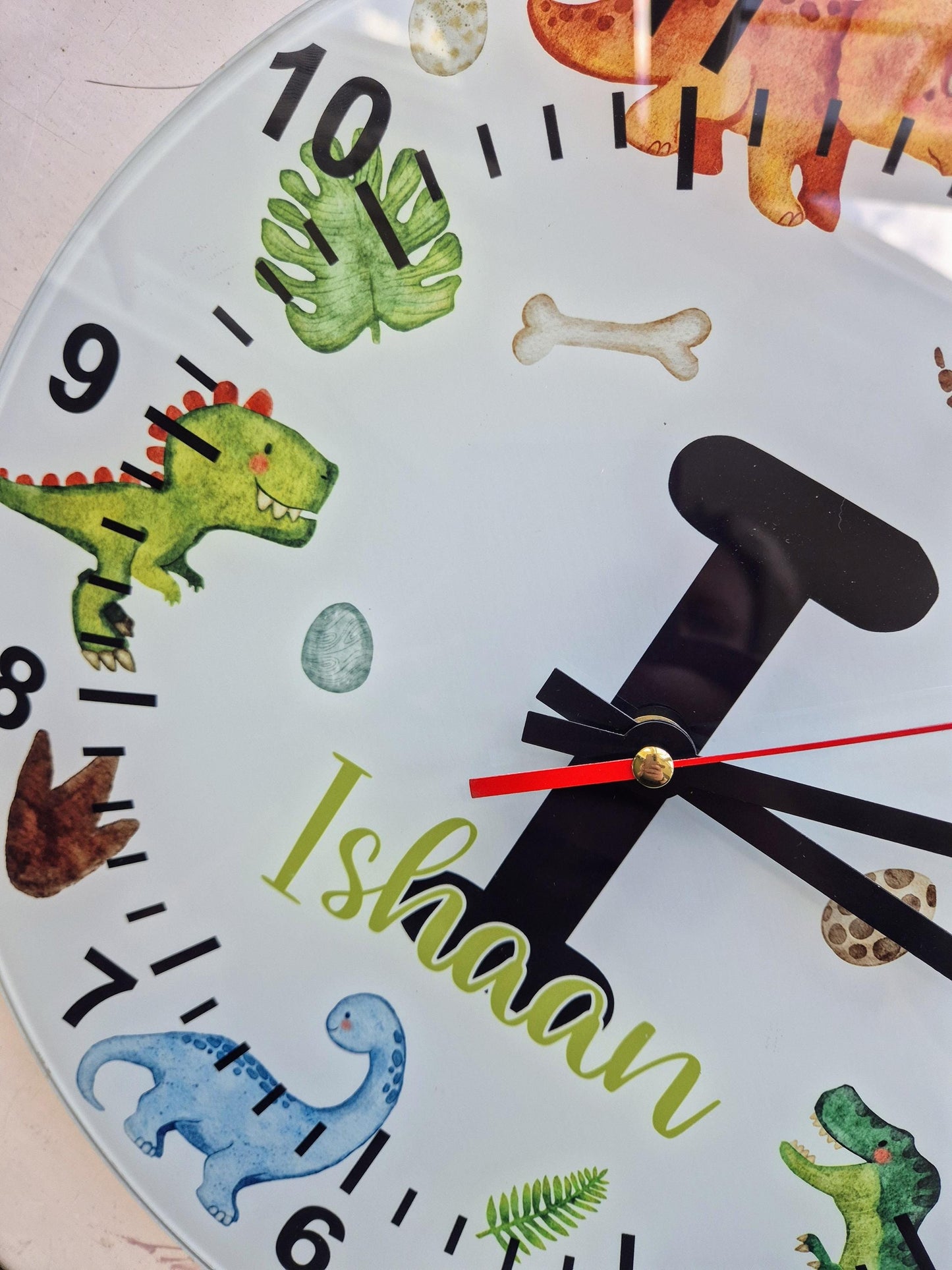 Personalised Dinosaur Wall Clock | Glass | Kids' Room Décor