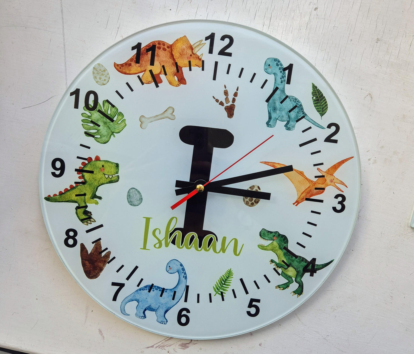 Personalised Dinosaur Wall Clock | Glass | Kids' Room Décor