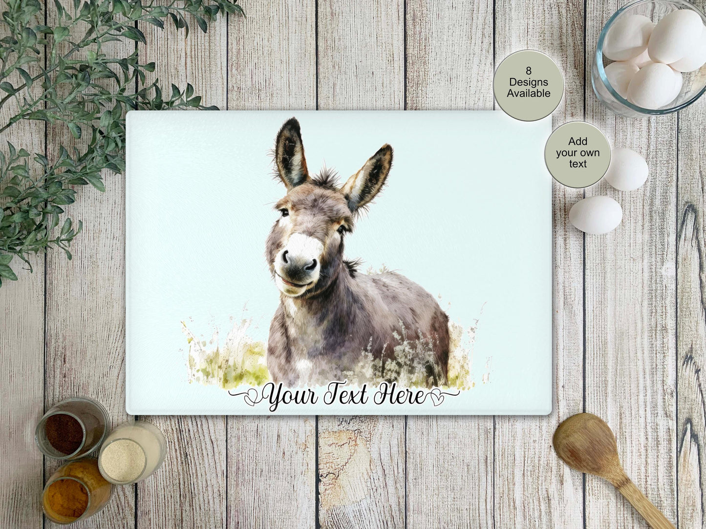 Personalised Donkey Glass Chopping Board | Custom Cheese Board | Donkey Lover Gift