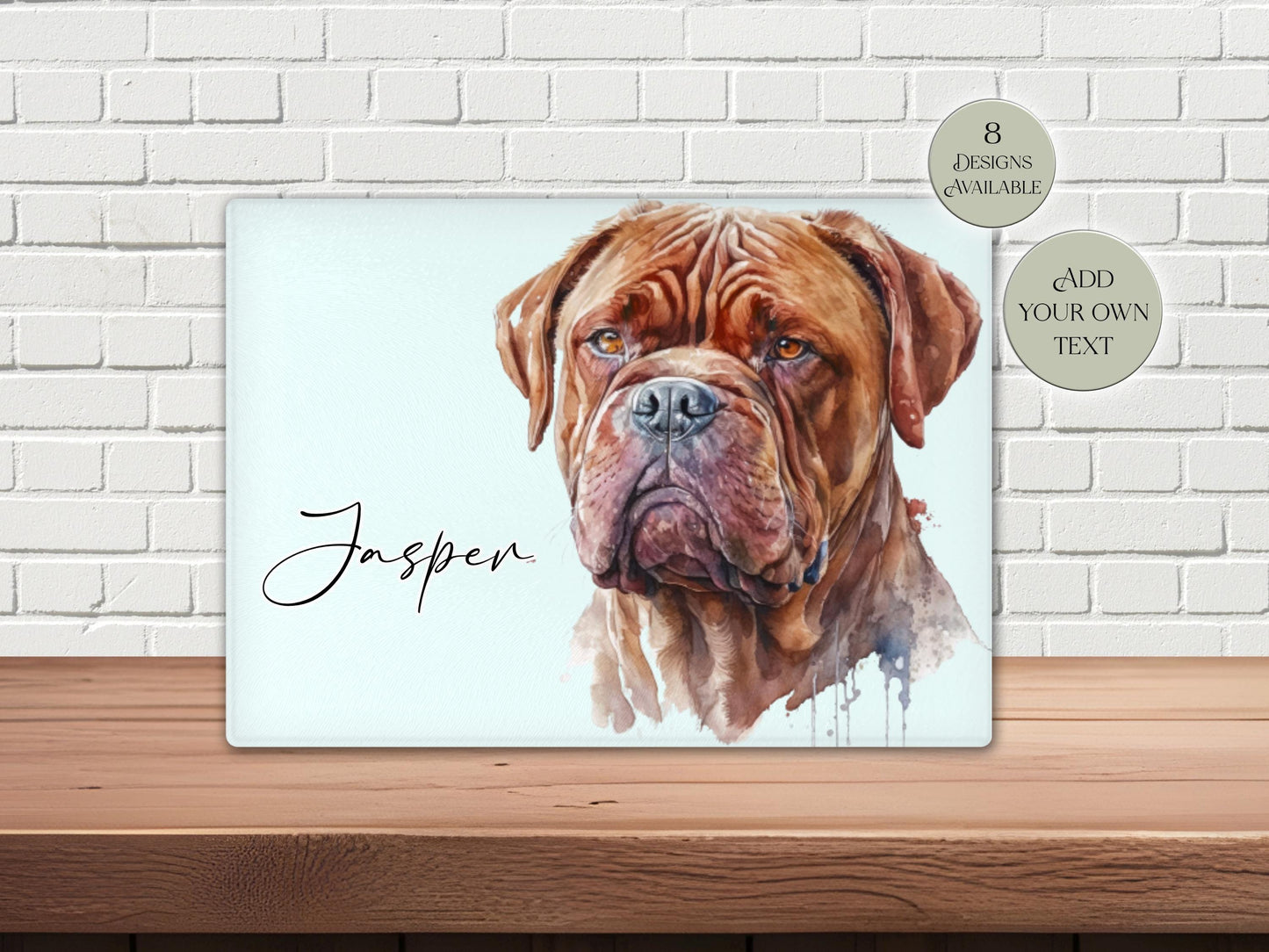 Personalised Dogue de Bordeaux Glass Chopping Board | A3 or A4 | Dog Lover Gift