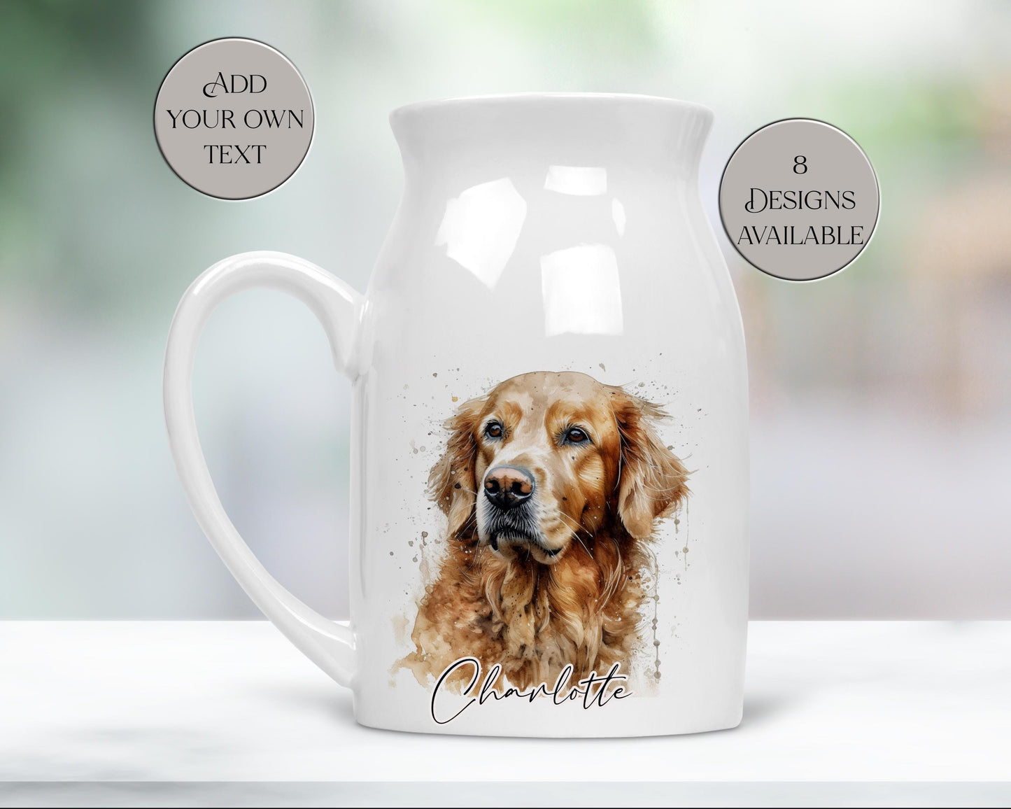 Personalised Watercolour Golden Retriever Milk Jug | Flower Vase | Custom Dog Lover Gift