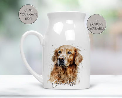 Personalised Watercolour Golden Retriever Milk Jug | Flower Vase | Custom Dog Lover Gift
