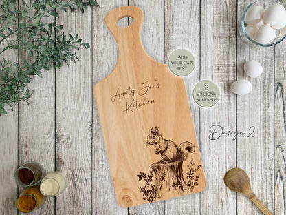 Personalised Squirrel Wooden Chopping Board | Engraved Kitchen Gift | Rustic Cheese Board