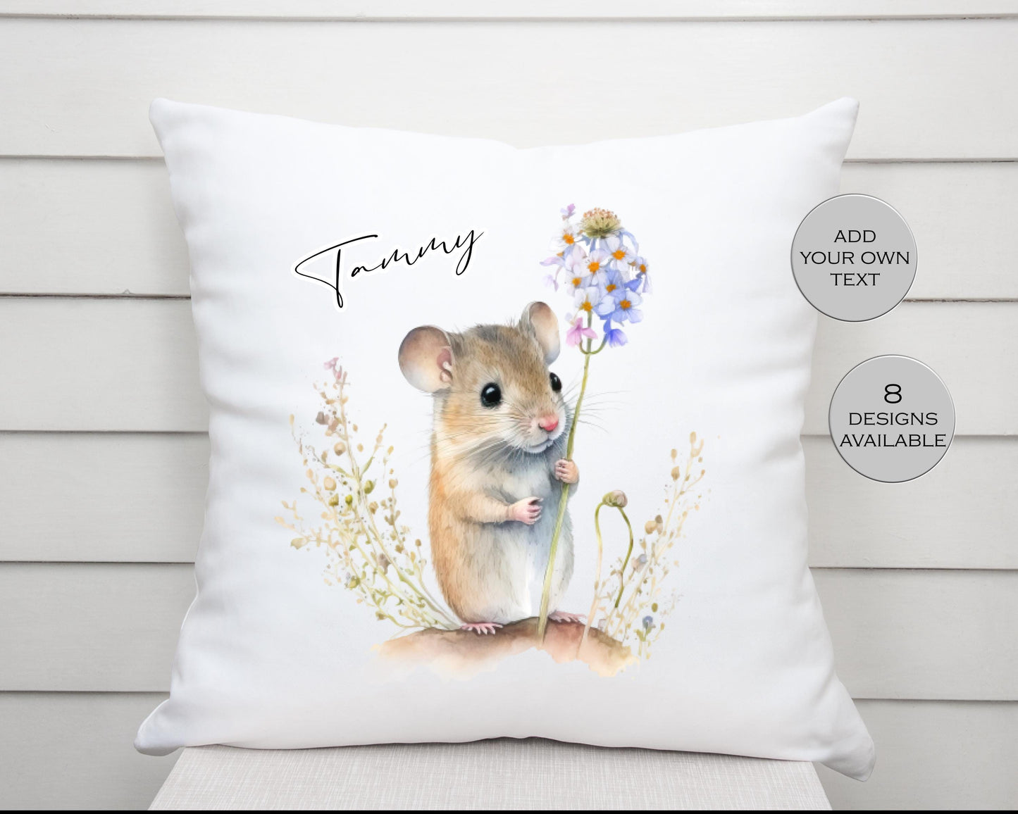 Personalised Watercolour Floral Mouse Cushion | Custom Name Gift for Her | Mouse Lover Pillow