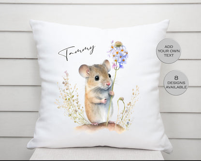 Personalised Watercolour Floral Mouse Cushion | Custom Name Gift for Her | Mouse Lover Pillow