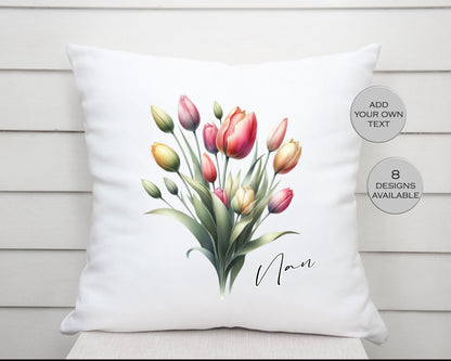 Personalised Watercolour Tulip Cushion | Custom Floral Throw Pillow | Gift for Her