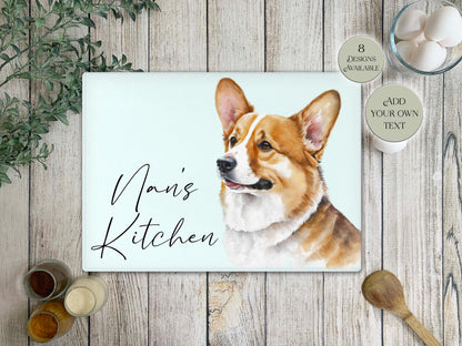 Personalised Welsh Corgi Glass Chopping Board | A3 or A4 | Dog Lover Gift
