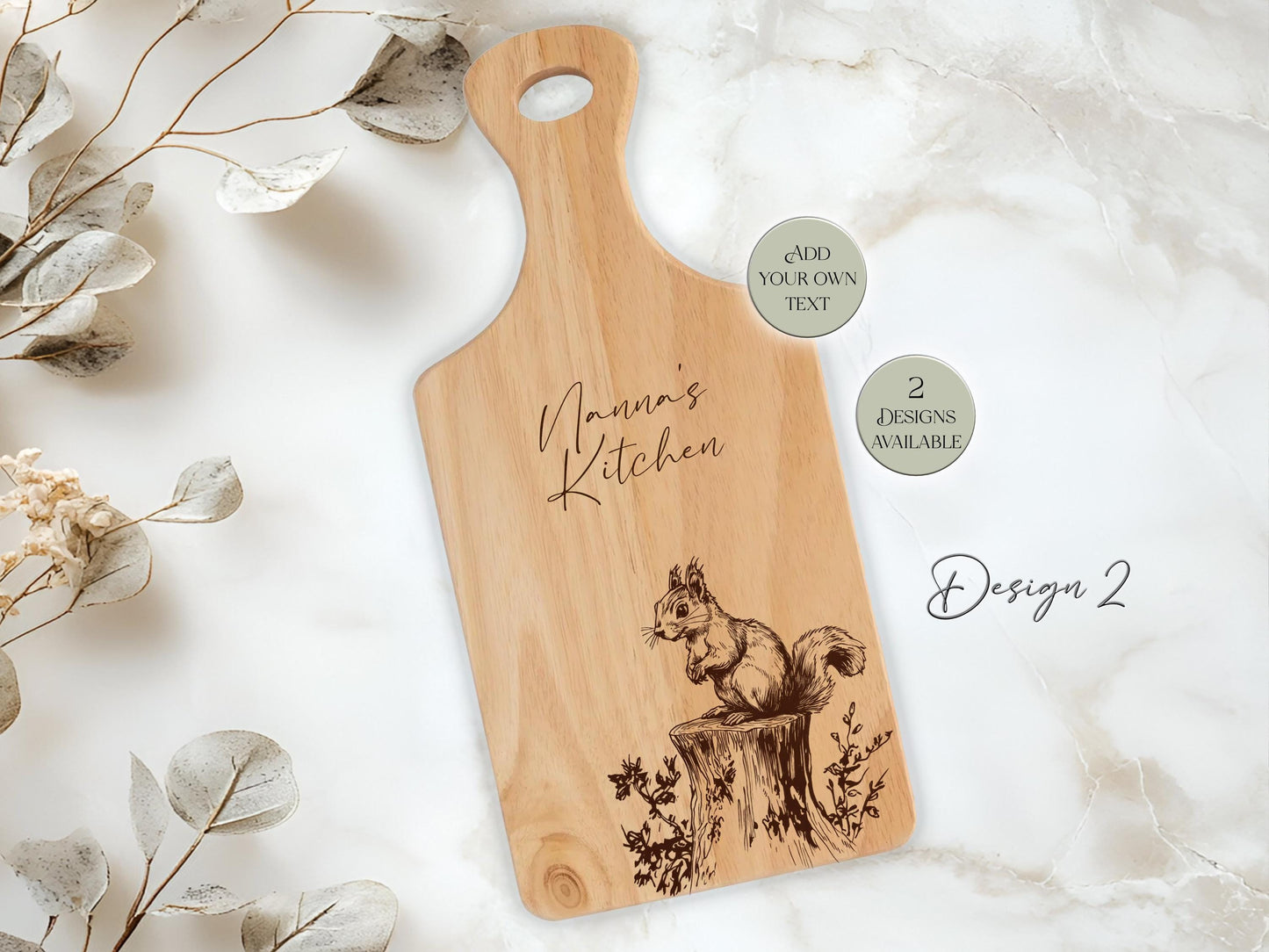 Personalised Squirrel Wooden Chopping Board | Engraved Kitchen Gift | Rustic Cheese Board