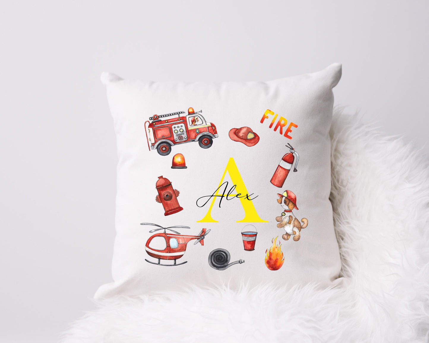 Personalised Fireman Cushion | Custom Firefighter Pillow | Boys Bedroom Gift