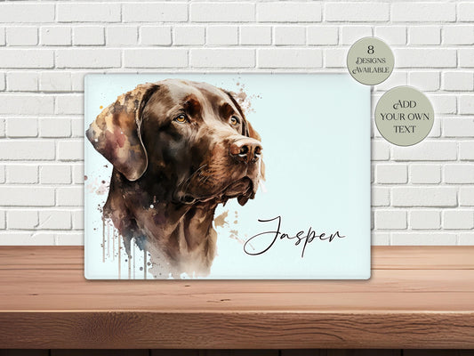 Personalised Chocolate Labrador Glass Chopping Board | A3 or A4 | Dog Lover Gift
