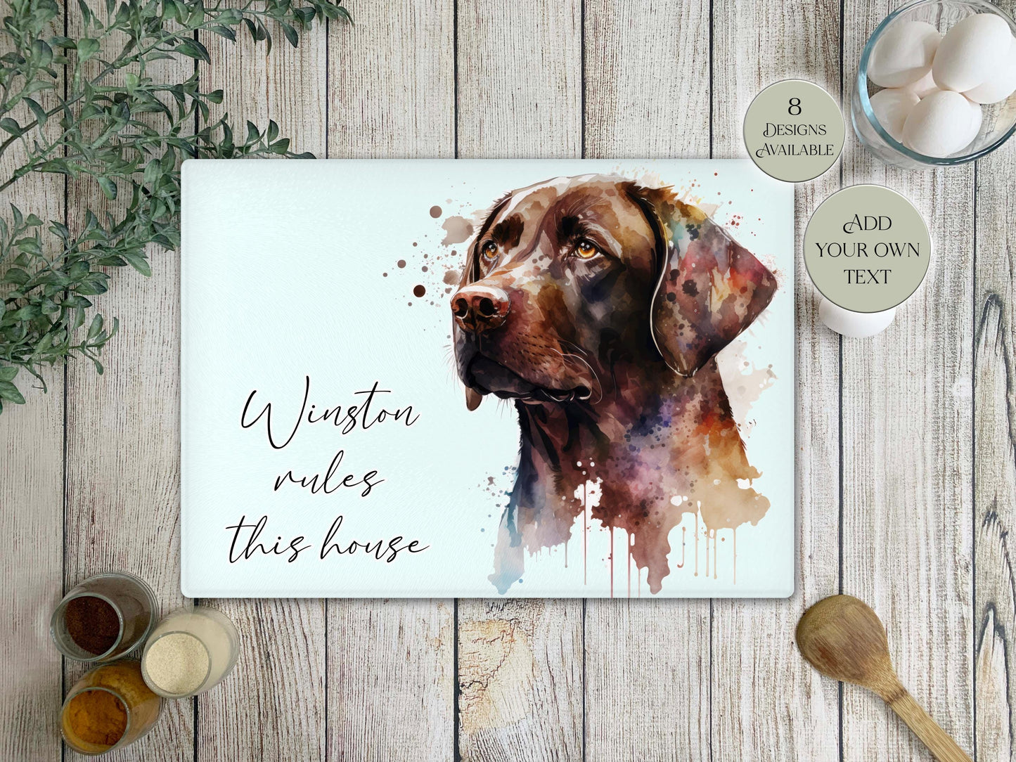 Personalised Chocolate Labrador Glass Chopping Board | A3 or A4 | Dog Lover Gift