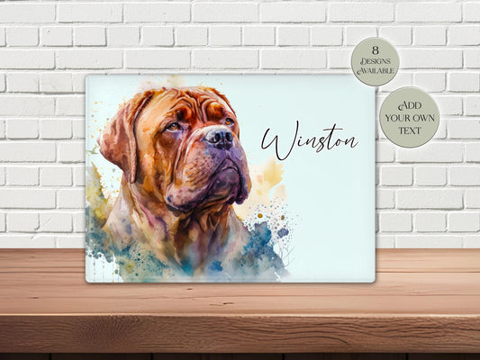 Personalised Dogue de Bordeaux Glass Chopping Board | A3 or A4 | Dog Lover Gift