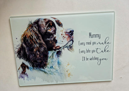 Personalised Springer Spaniel Glass Chopping Board – Dog Lover Kitchen Gift | Cheese Board & Worktop Saver