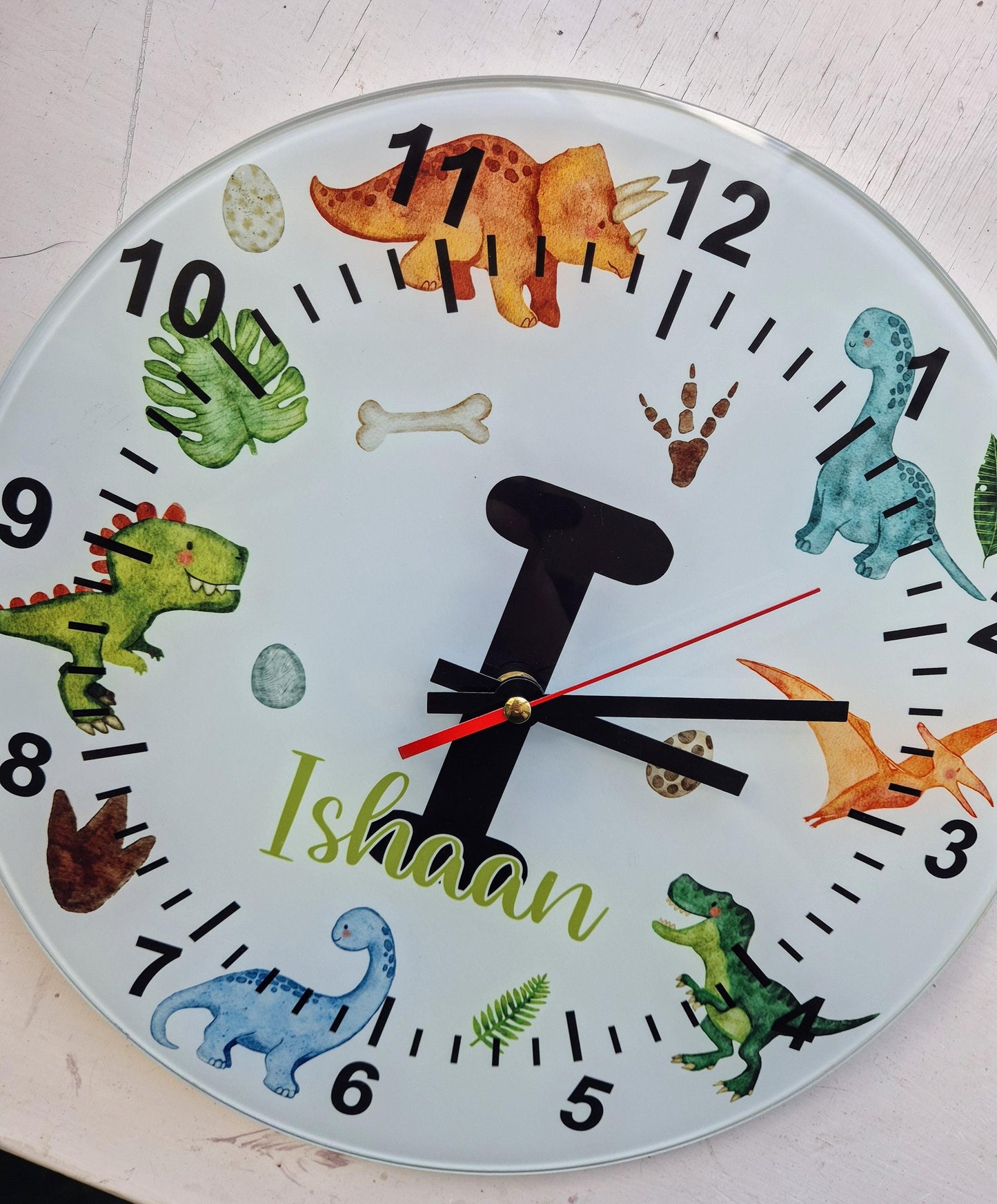 Personalised Dinosaur Wall Clock | Glass | Kids' Room Décor