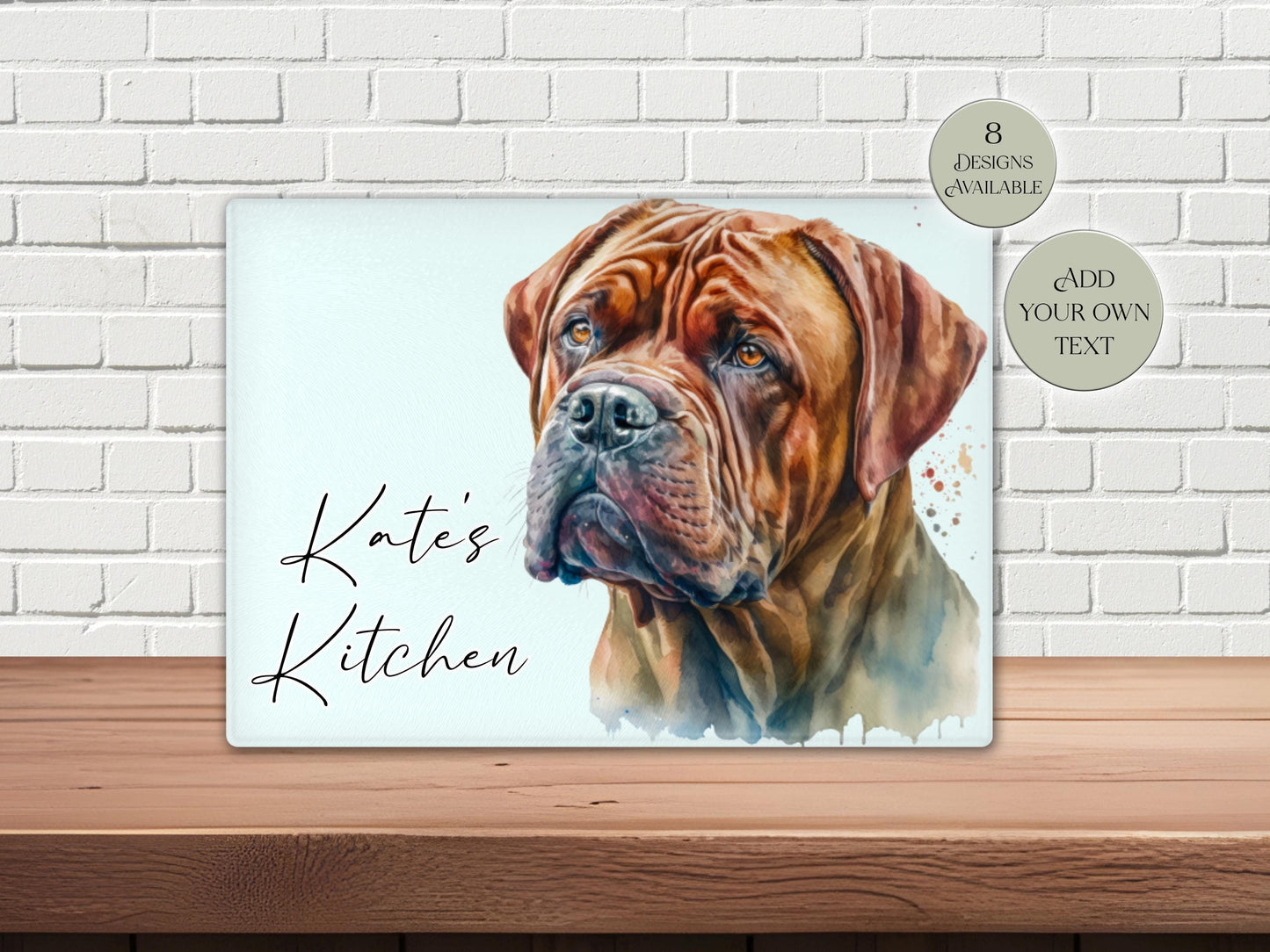Personalised Dogue de Bordeaux Glass Chopping Board | A3 or A4 | Dog Lover Gift