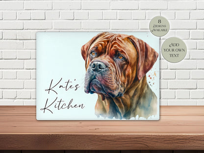 Personalised Dogue de Bordeaux Glass Chopping Board | A3 or A4 | Dog Lover Gift