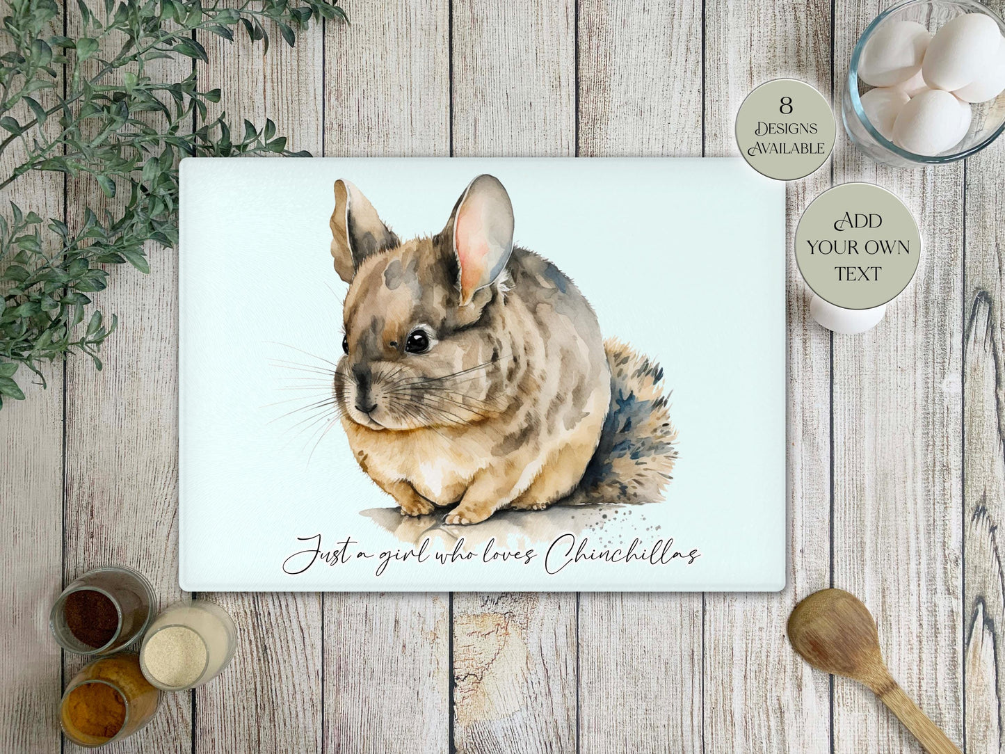 Personalised Chinchilla Glass Chopping Board | Custom Cheese Board | Housewarming Gift for Her