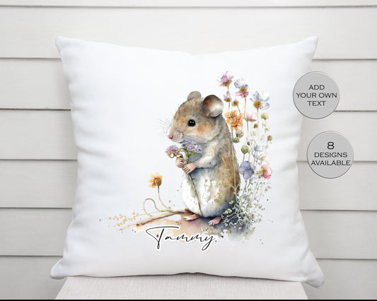 Personalised Watercolour Floral Mouse Cushion | Custom Name Gift for Her | Mouse Lover Pillow