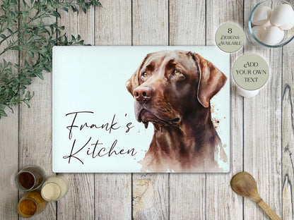 Personalised Chocolate Labrador Glass Chopping Board | A3 or A4 | Dog Lover Gift