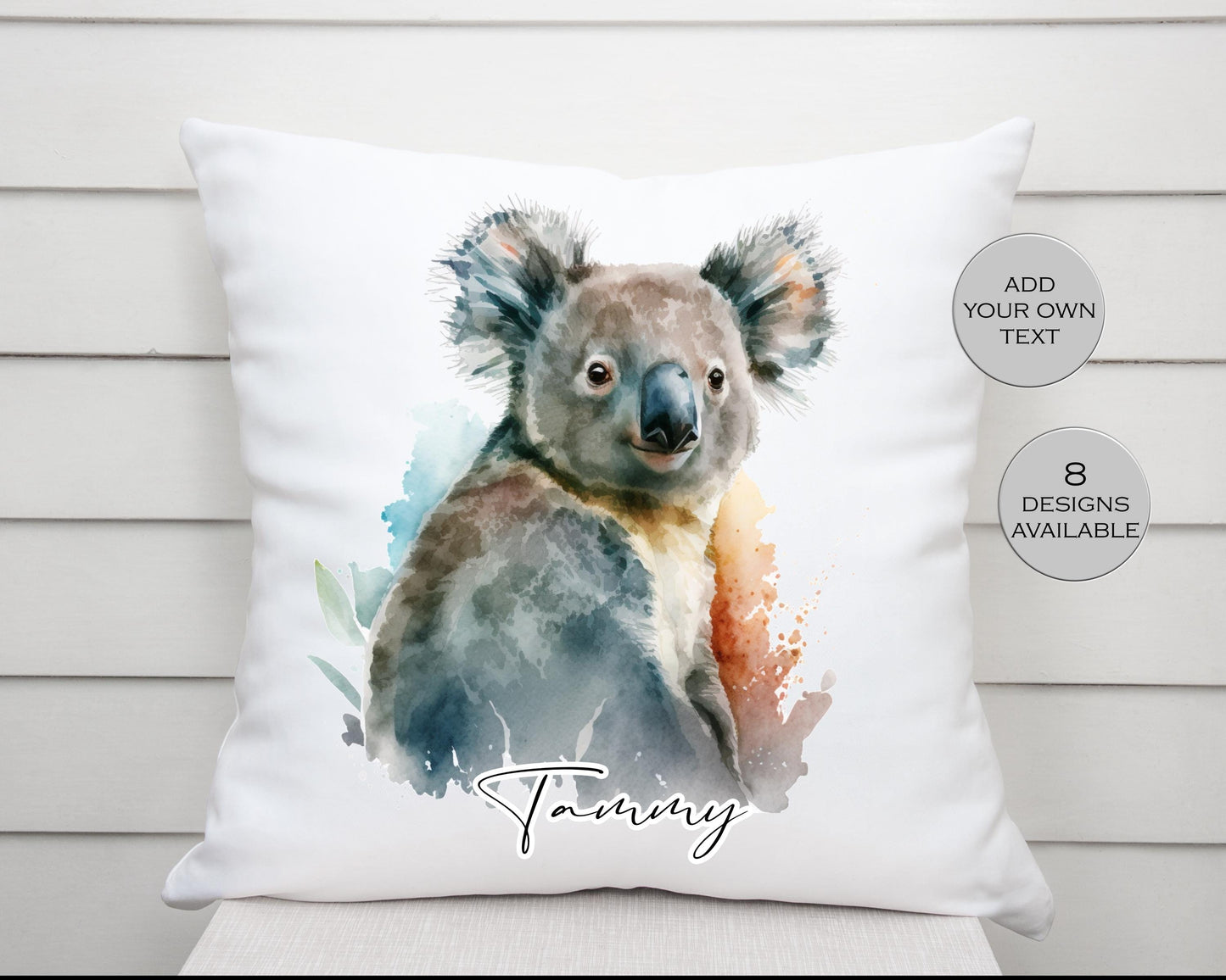 Personalised Watercolour Floral Koala Bear Cushion | Custom Animal Gift | Koala Lover Pillow