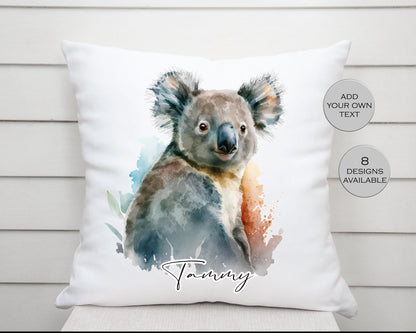 Personalised Watercolour Floral Koala Bear Cushion | Custom Animal Gift | Koala Lover Pillow