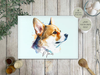 Personalised Welsh Corgi Glass Chopping Board | A3 or A4 | Dog Lover Gift