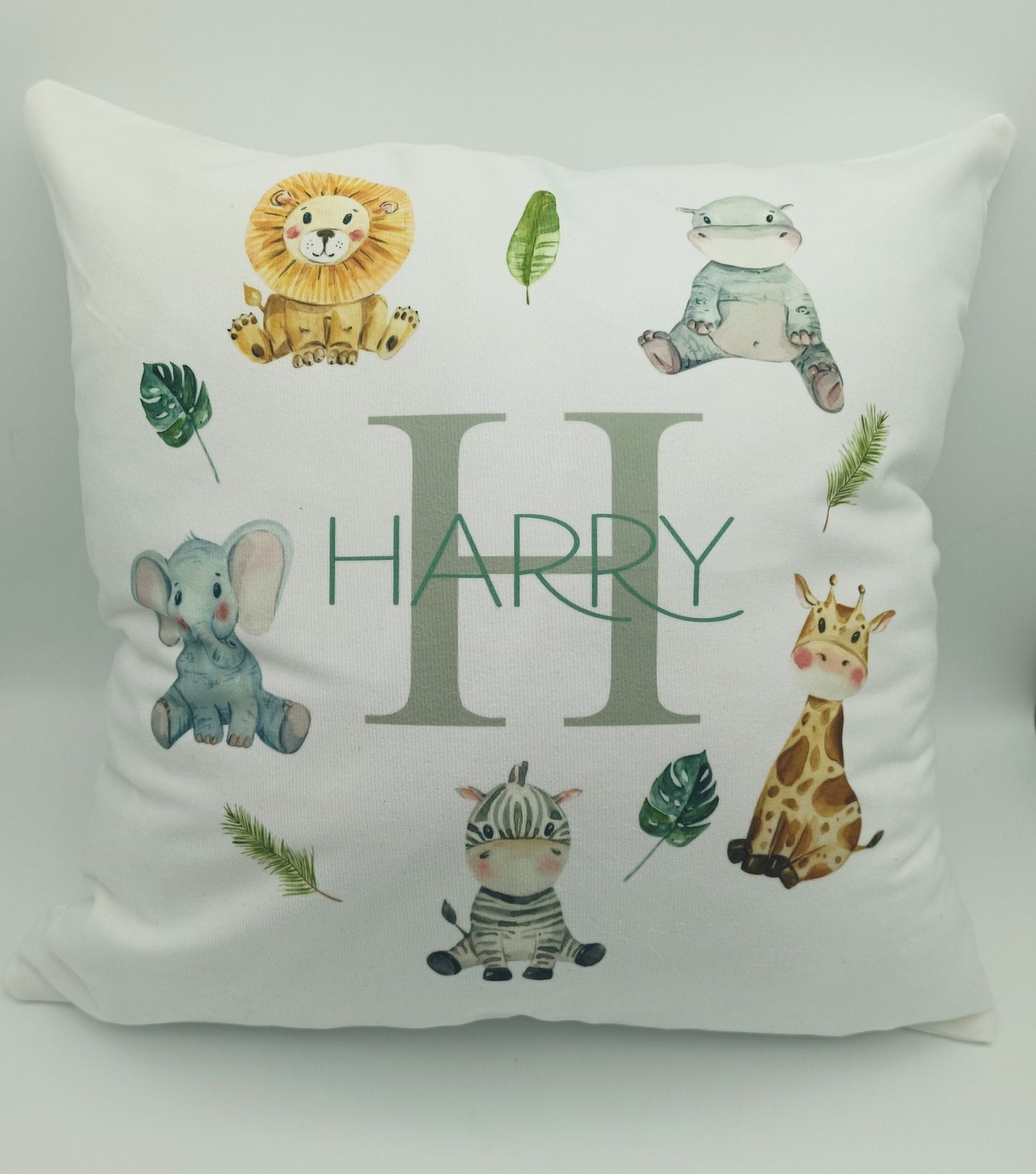 Personalised Jungle Safari Animal Cushion | Custom Kids Nursery Pillow | Wildlife Gift for Children