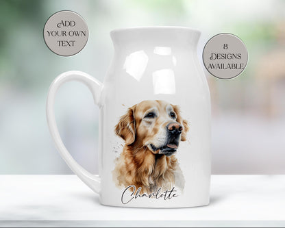 Personalised Watercolour Golden Retriever Milk Jug | Flower Vase | Custom Dog Lover Gift
