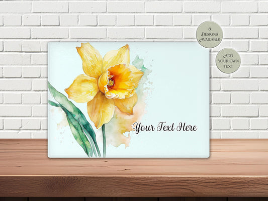 Personalised Daffodil Glass Chopping Board – Floral Kitchen Gift | Cheese Board & Worktop Saver