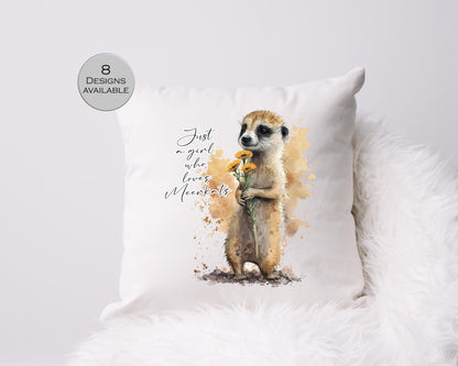 Personalised Watercolour Floral Meerkat Cushion | Custom Name Gift | Meerkat Lover Pillow