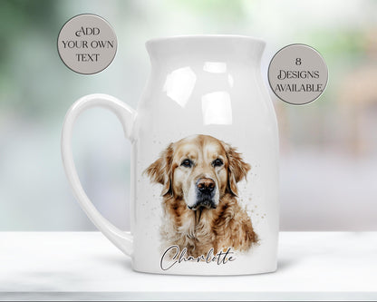 Personalised Watercolour Golden Retriever Milk Jug | Flower Vase | Custom Dog Lover Gift