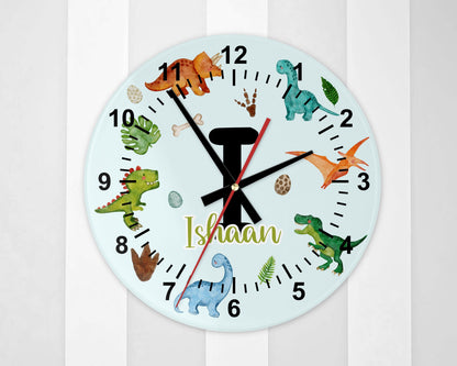 Personalised Dinosaur Wall Clock | Glass | Kids' Room Décor