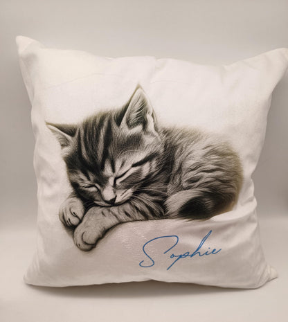 Personalised Sketched Kitten Cushion – Custom Cat Lover Gift | Pet Throw Pillow