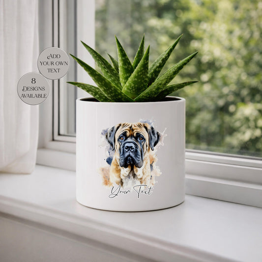Personalised English Mastiff Plant Pot – Watercolour Dog Lover Gift | Succulent Planter