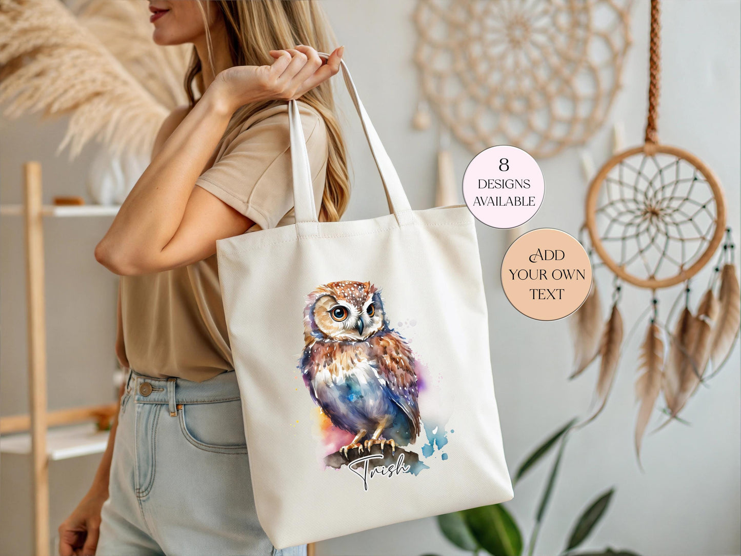 Personalised Watercolour Owl Tote Bag | Custom Owl Gift | Eco-Friendly Reusable Shopper