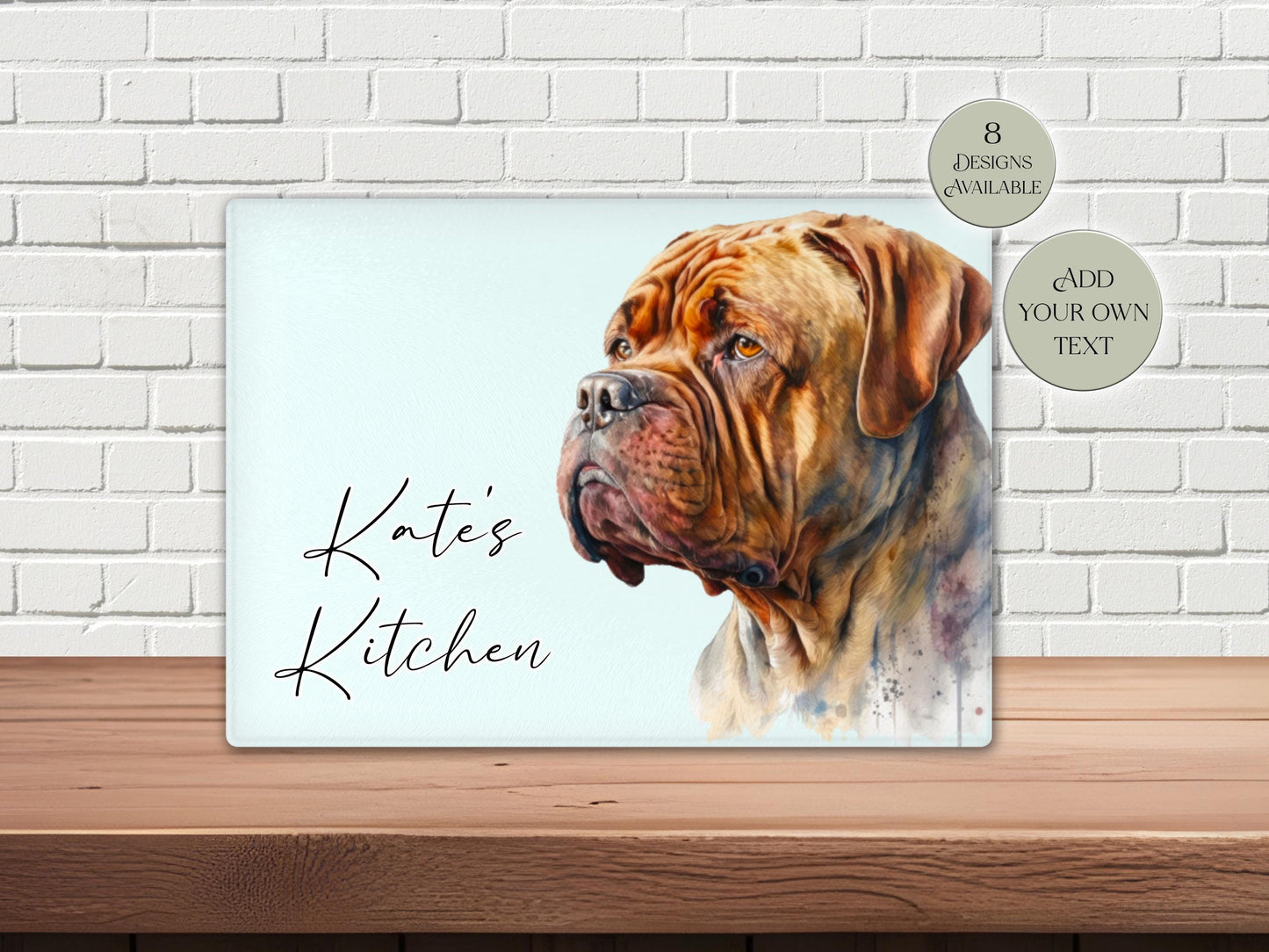 Personalised Dogue de Bordeaux Glass Chopping Board | A3 or A4 | Dog Lover Gift