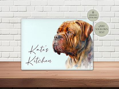 Personalised Dogue de Bordeaux Glass Chopping Board | A3 or A4 | Dog Lover Gift
