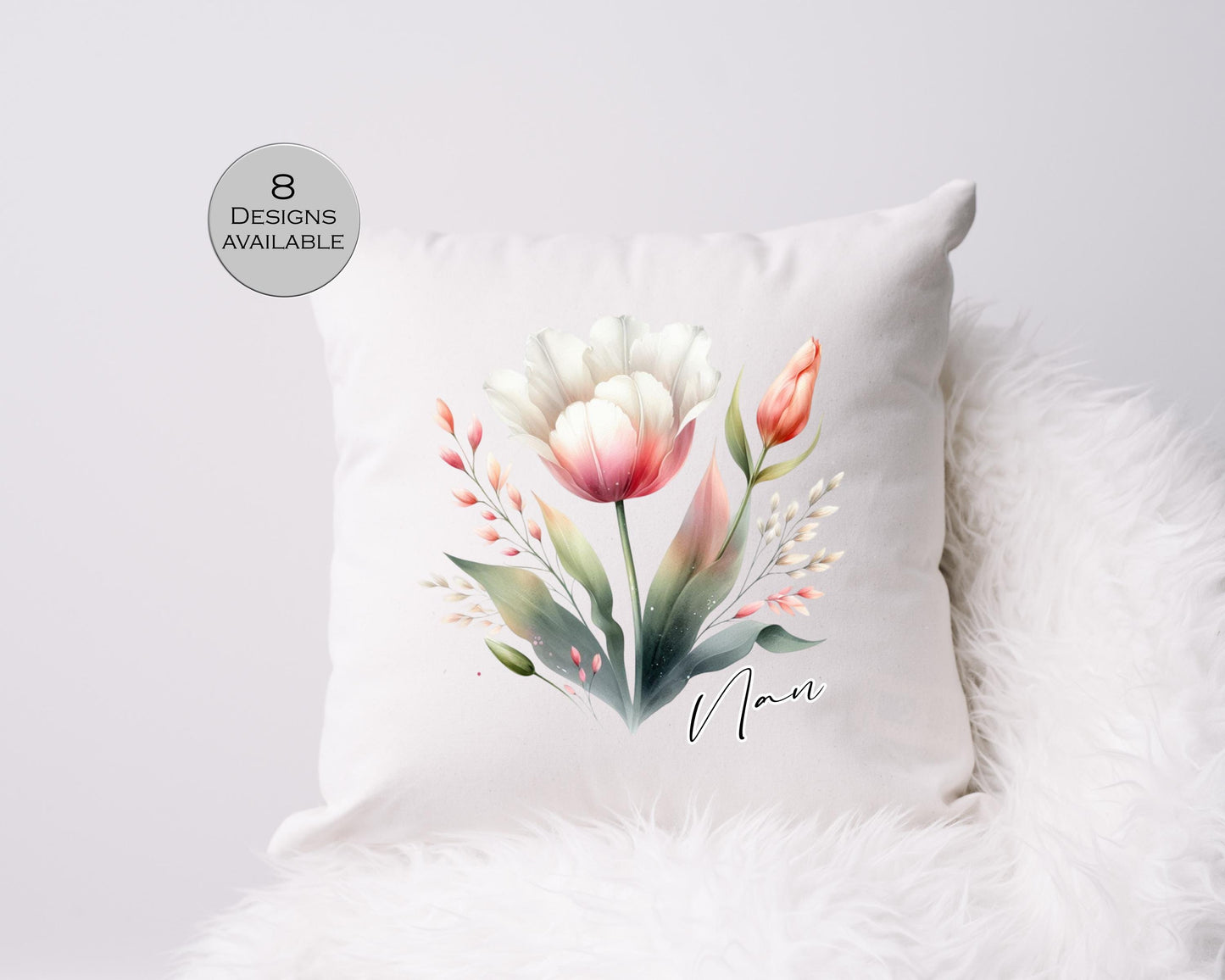 Personalised Watercolour Tulip Cushion | Custom Floral Throw Pillow | Gift for Her
