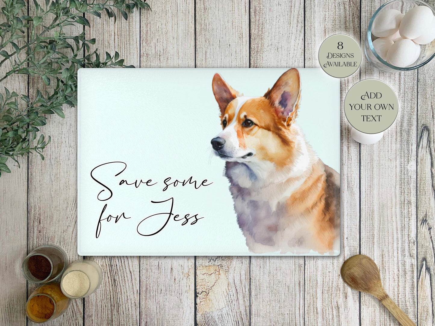 Personalised Welsh Corgi Glass Chopping Board | A3 or A4 | Dog Lover Gift