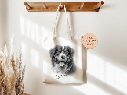 Personalised Bernese Mountain Dog Tote Bag | Sketched Dog Lover Gift | Custom Long Handle Shopper