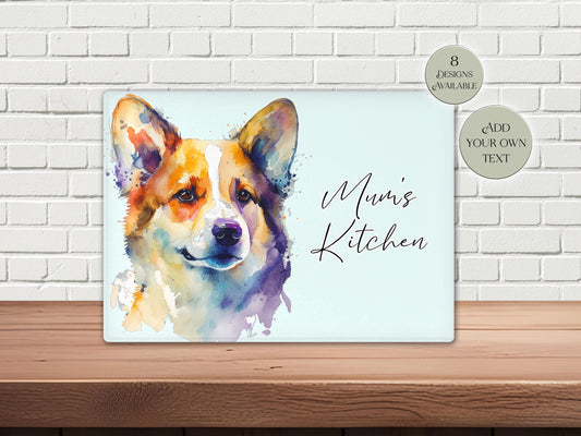 Personalised Welsh Corgi Glass Chopping Board | A3 or A4 | Dog Lover Gift