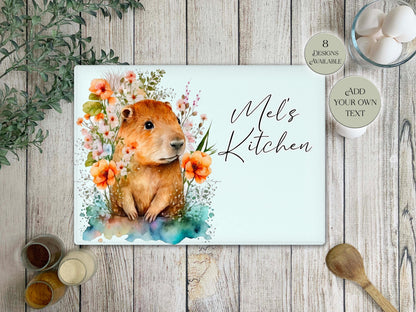 Personalised Capybara Glass Chopping Board | A3 or A4 | Unique Gift