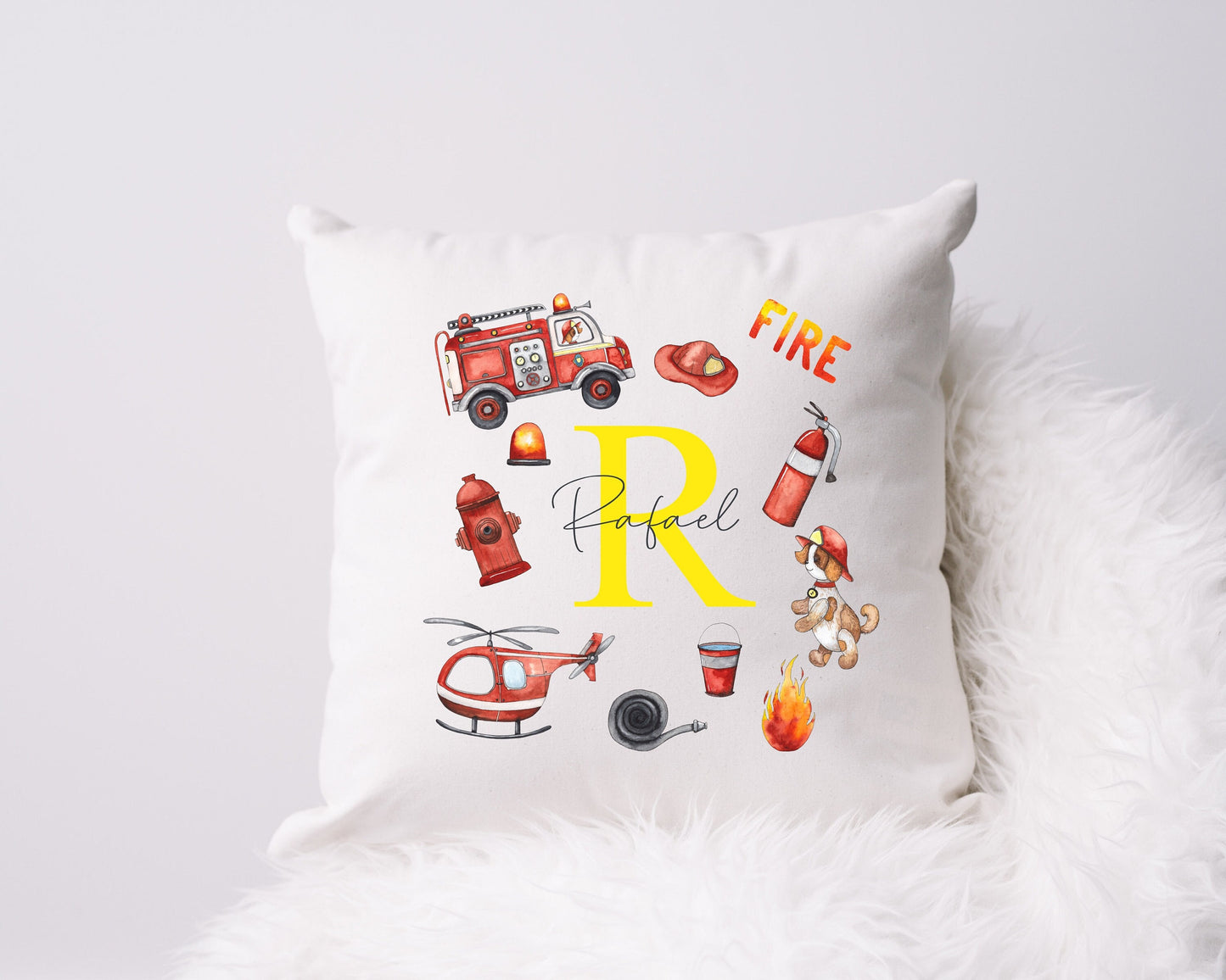 Personalised Fireman Cushion | Custom Firefighter Pillow | Boys Bedroom Gift
